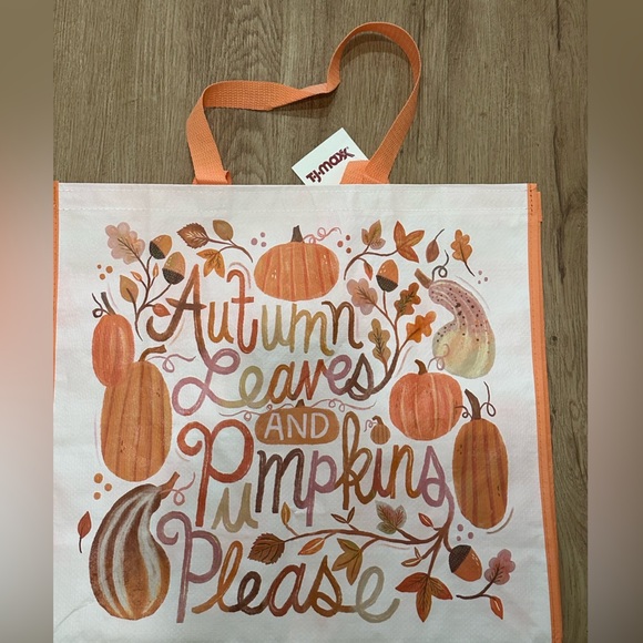 TJ Maxx Autumn Leaves And Pumpkins Please Reusable Shopping Bag Tote NWT New - Picture 1 of 1
